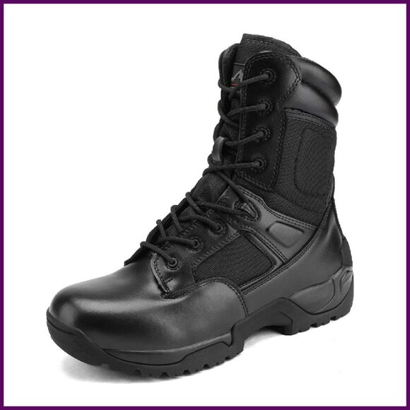 Men's Leather Military Boots Side Zip Ankle Support Work Hiking